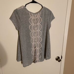 Gray, lace detailed top